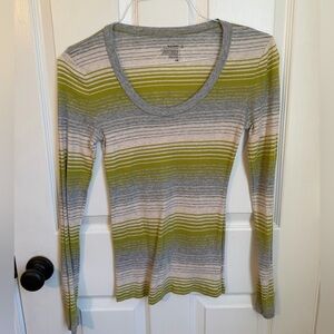 Old Navy Green and Gray Striped Long Sleeve Top